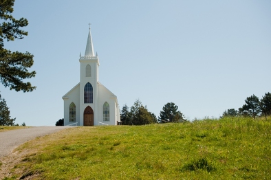 Church in Bodega Bay California where the Alfred Hitchcock movie The Birds was filmed.